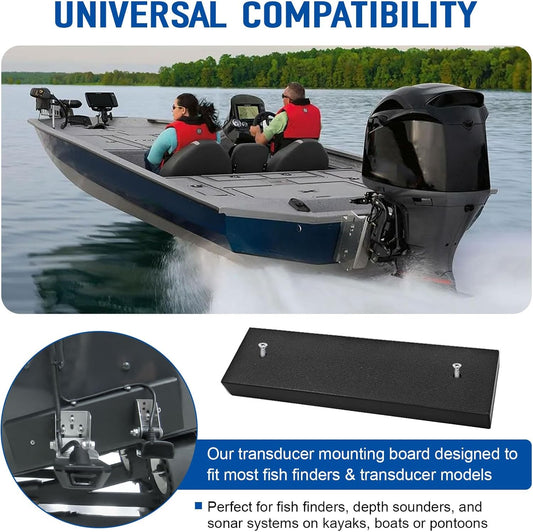 Transducer Mounting Board, Boat Transom Mounting Plate for Fish Finders & Transducers, 12" X 3.5" X 3/4", Transducer Mount Block Hardware Kit, Universal, Marine-Grade, Black, 1 Pack - PuriLite