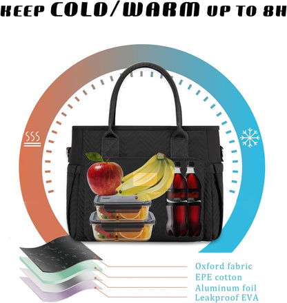 Lunch Bag for Women, Insulated Lunch Box for Work, Large Leakproof Cooler Purse with Side Pockets & Removable Shoulder Strap Women's Lunch Tote Bag for Picnic Work Beach Cute Lunch Bags (Heart)