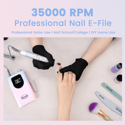 Delanie Professional Nail Drill High Torque 35000 RPM Rechargeable Portable Electric Nail File for Acrylic & Gel, High Speed, Low Heat, Low Vibration, Rose Gold