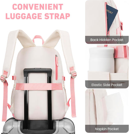 WINDARS Backpack for School Girls, Cute High School Backpacks for Teens Women Student Large Bookbag 15.6 Inch Laptop Bag with USB Charger Port for College Work Travel Trip (Beige Khaki)