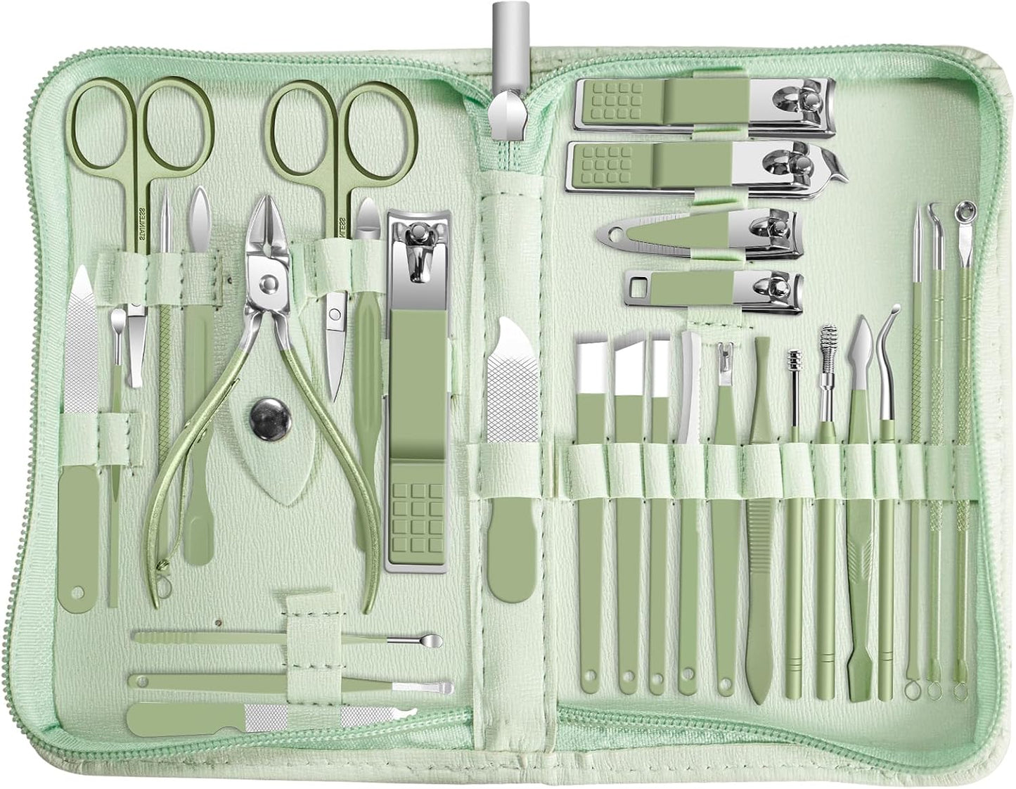 Manicure Set，30 in 1 Mens Set Professional，Nail Clipper for Men，Mens Nail Grooming Kit，Andrea Kit Women，Nail Care Women，with Luxury Leather Bag (Black)