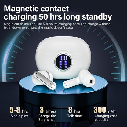 Sisism A10 Pro Wireless Earbuds, Bluetooth 5.3 Headphones HiFi Stereo 40H Playback LED Digital Display Ear Buds with ENC Noise Canceling Headset, IPX7 Waterproof Earphones for Gym/Running/Work Black