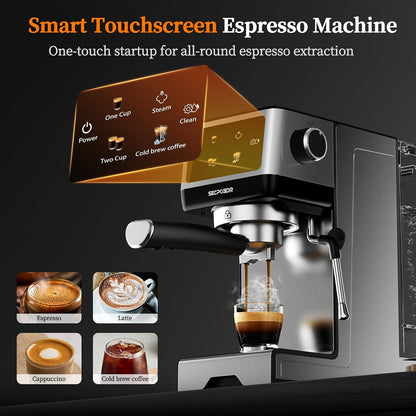 20Bar Espresso Machine with Milk Frother, Cold Brew, Touch Screen | Create Barista-style Espresso, Latte, Cappuccino at Home, Fast Heat, PID Control and Easy Touch Operation, Sliver