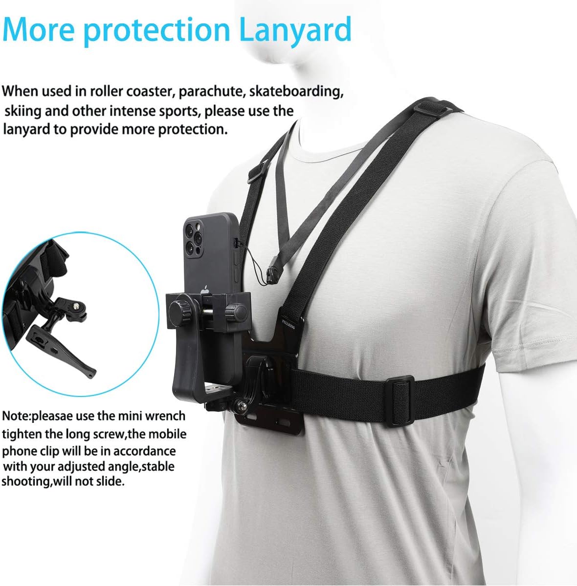 Mobile Phone Chest Strap Mount,Harness Strap Holder Universal Cell Phone Clip for Action Camera POV Compatible with Gopro Akaso Samsung iPhone etc