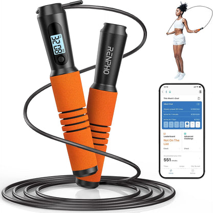 RENPHO Smart Jump Rope, Cordless Jump Rope, High-Speed Jump Rope with Counter, Fitness Skipping Rope with APP Data Analysis, Workout Jump Ropes for Home Gym, Crossfit for Exercise for Men, Women