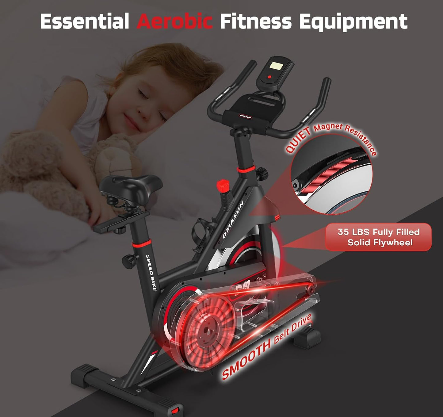 DMASUN Exercise Bike, Silent Magnetic Resistance Stationary Bike for Home with App Compatible, 330 LBS Capacity, Indoor Bike with Comfortable Seat Cushion and Tablet Holder