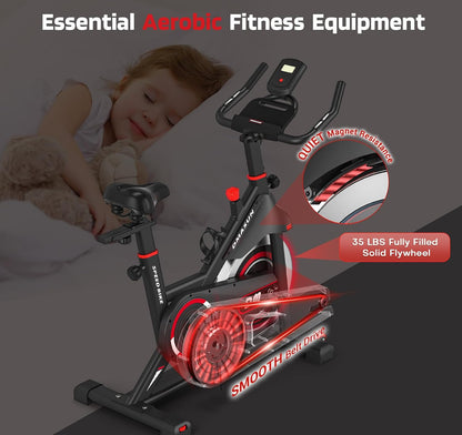 DMASUN Exercise Bike, Silent Magnetic Resistance Stationary Bike for Home with App Compatible, 330 LBS Capacity, Indoor Bike with Comfortable Seat Cushion and Tablet Holder