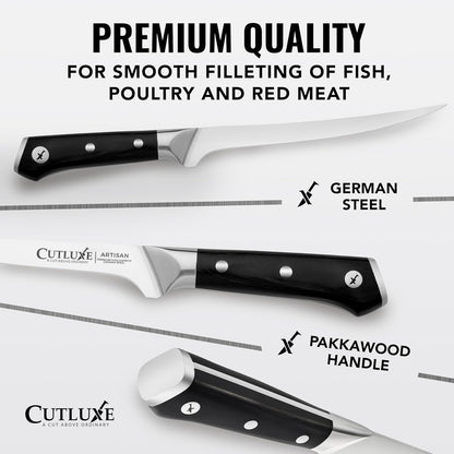Cutluxe Fillet Knife for Fish & Meat – 7" Fish Knife for Filleting – High Carbon German Steel, Full Tang & Ergonomic Handle Design – Artisan Series