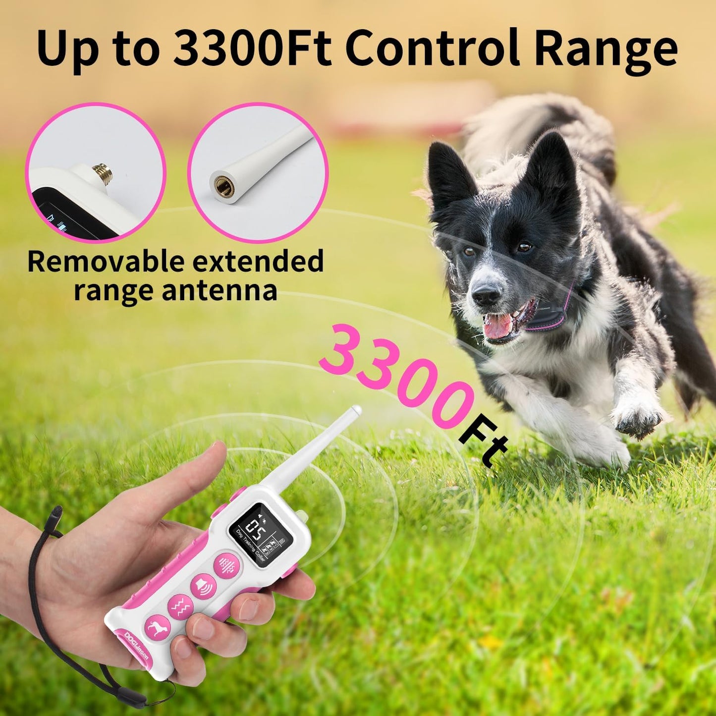 DOGLinsen No Shock Dog Training Collar with Remote 3300ft Range, Vibrating Dog Collar, Vibration Collar for Small Medium Large Dogs, 9 Style Tones and Vibration Collar
