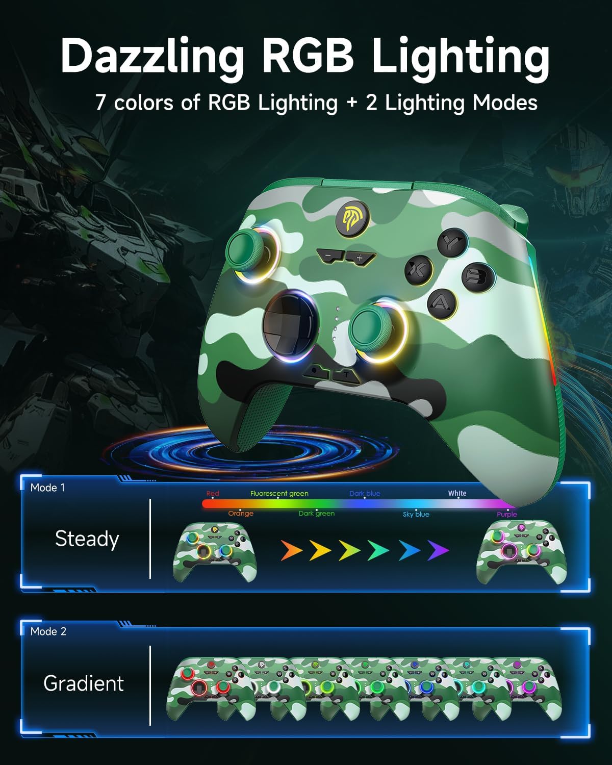 EasySMX X15 PC Controller - Enhanced Wireless Bluetooth Controller with Hall Joysticks/Hall Triggers/RGB Lighting - No Stick Drift, No Dead Zone - Work for Windows PC, Android, Steam and Switch