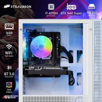 STGAubron Gaming Desktop PC, Radeon RX 590 8G GDDR5, Intel i7 Xeon E5 2.5G up to 3.3G, 32G DDR3, 1T SSD,600M WiFi, BT 5.0, RGB Fan x 6, RGB Keyboard & Mouse & Mouse Pad, W10H64