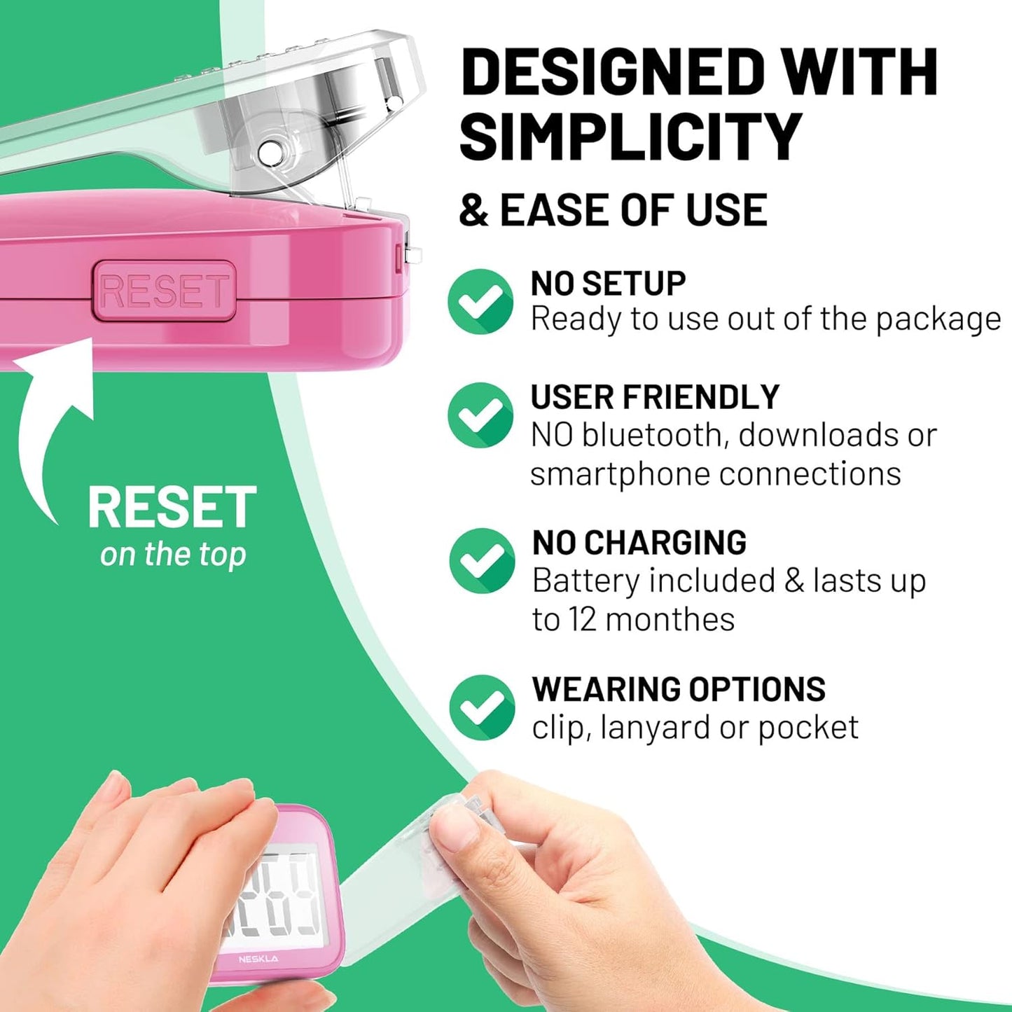 3D Pedometer for Walking, Simple Step Counter with Large Digital Display, Step Tracker with Removable Clip Lanyard, Accurately Track Steps for Men Women Kids Adults Seniors