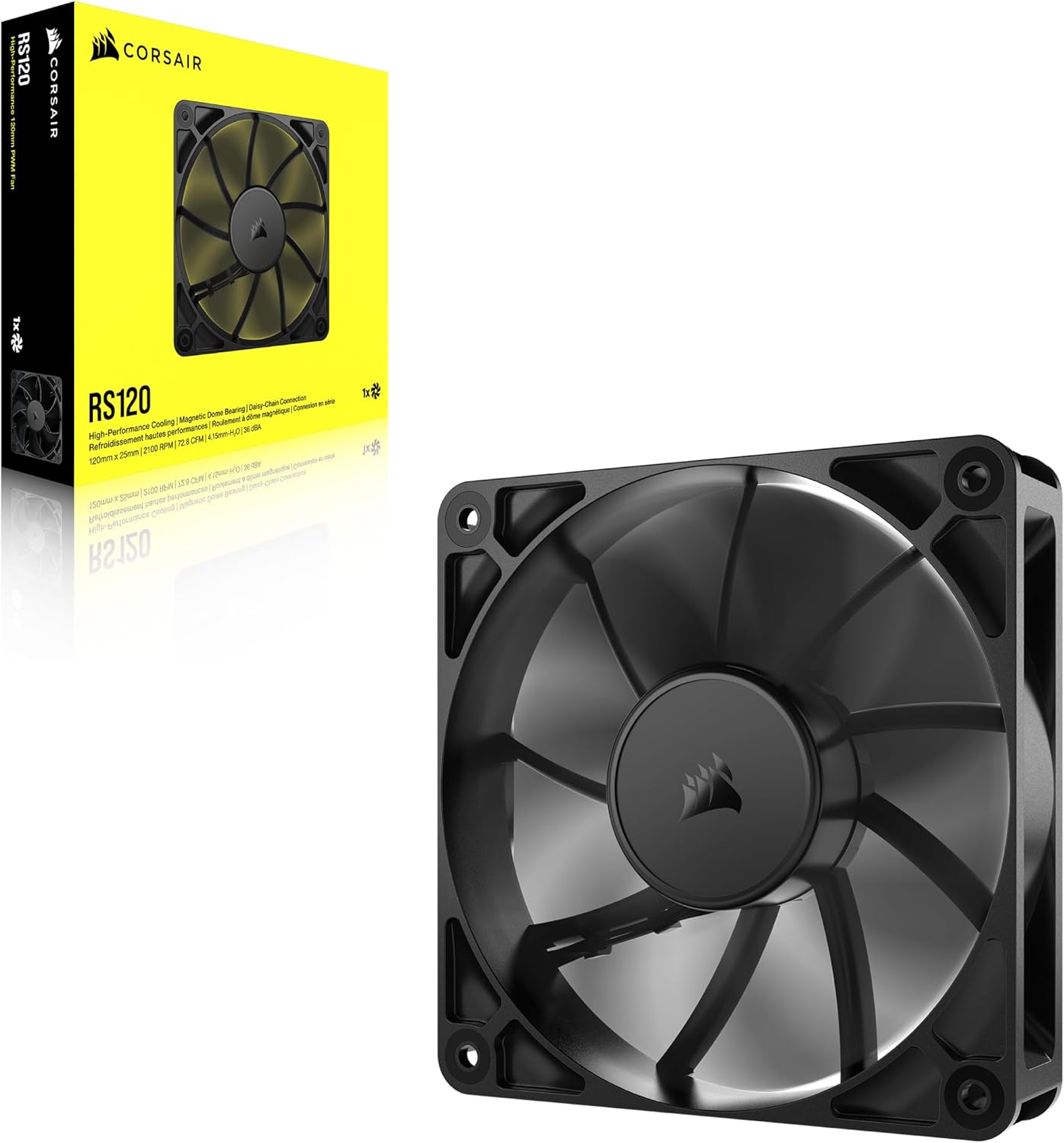 CORSAIR RS120 ARGB 120mm PWM Fan – Daisy-Chain Connection – Low-Noise – Magnetic Dome Bearing – Single Pack – White