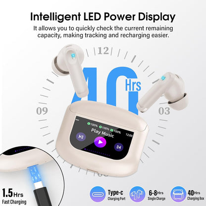 Wireless Earbuds, Bluetooth 5.4 Ear Buds with Multifunctional Touch Screen, 48H HiFi Stereo Headphones, ANC/ENC Noise Cancelling Mic, IPX7 Bluetooth Earbuds with 5 EQ Modes, in Ear Earphones, Black