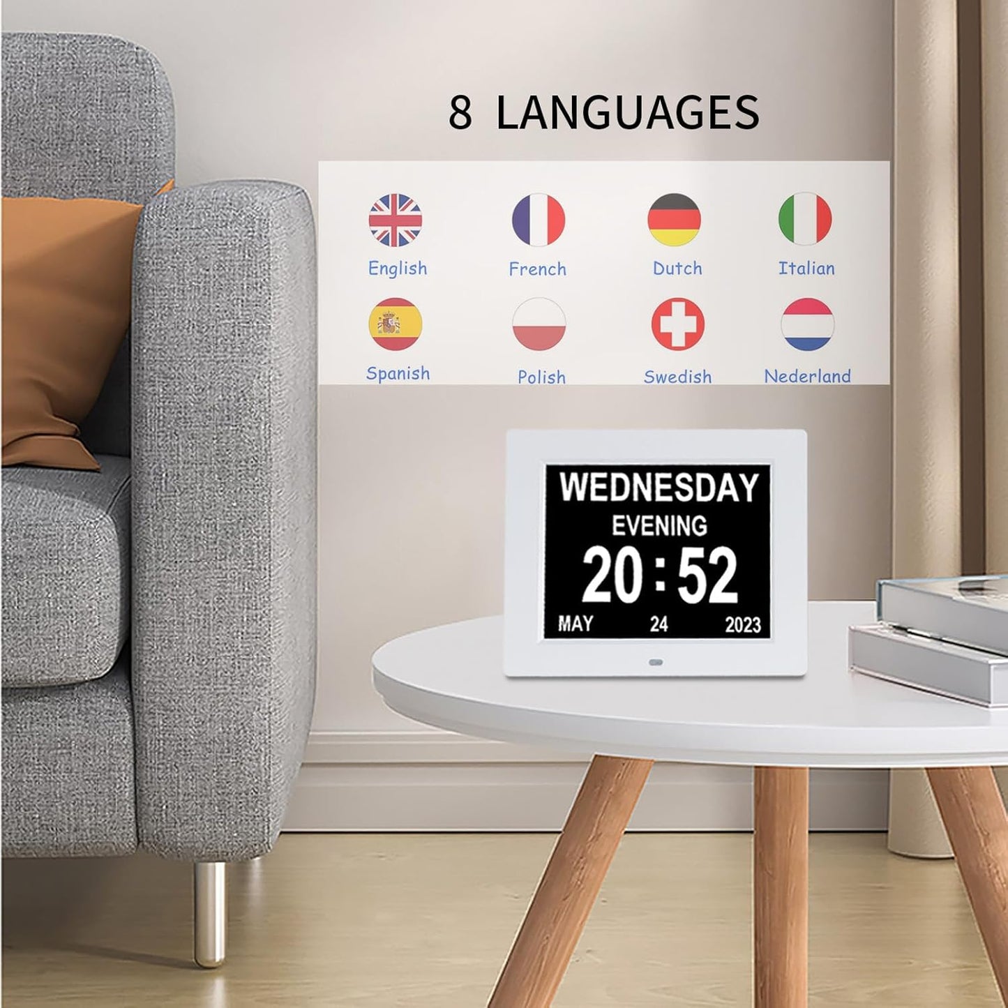 [2025 Newest] Digital Day Calendar Clocks 3 Medicine Reminders Extra Large 8 Inch Non-Abbreviated Day Date Month Dementia Senior Clock for Eldarly Memory Loss Vision Impaired Clock