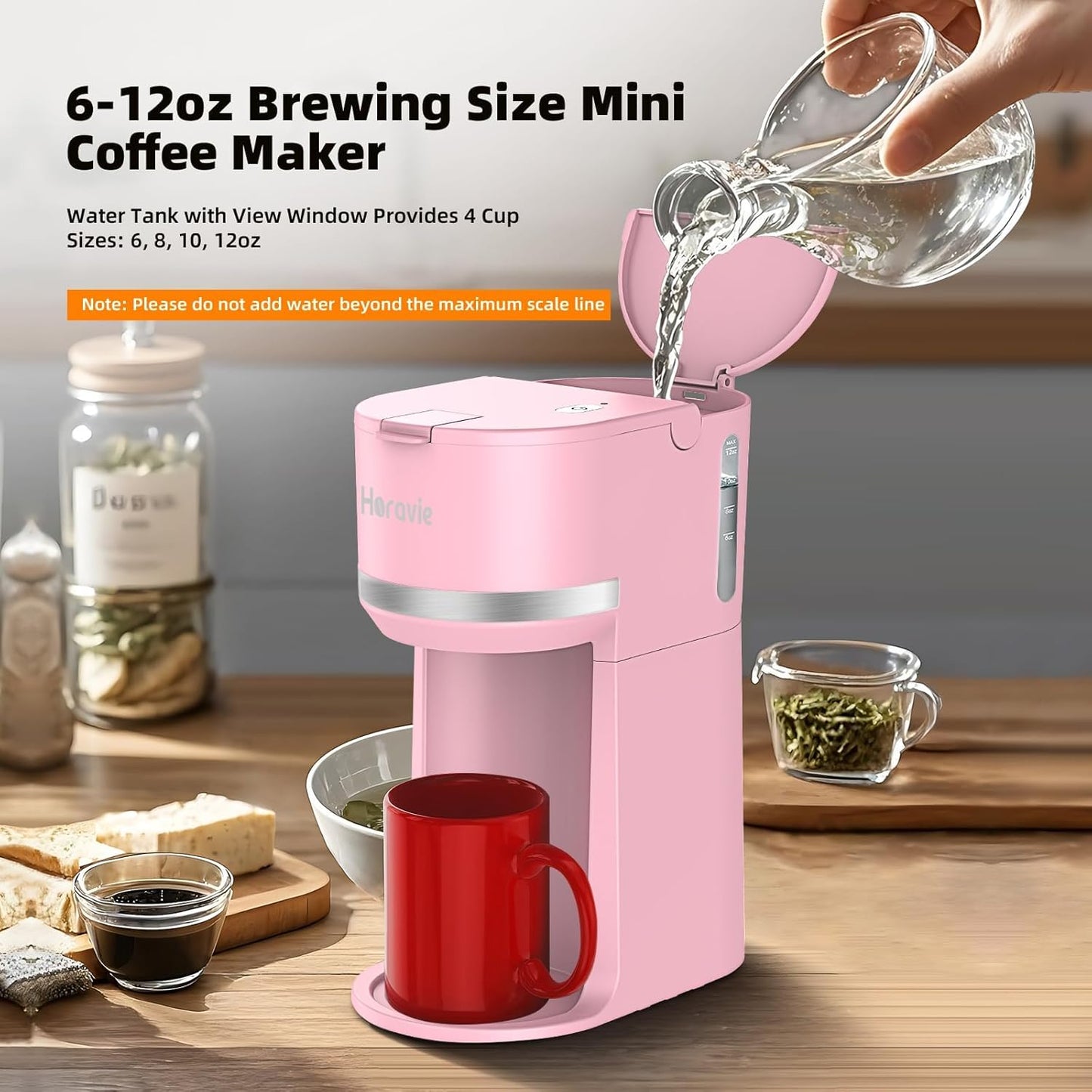 Single Serve Coffee Maker Machine for K-Cup and Ground Coffee, 6 to 12 oz. Brew Sizes, Fast Brew Single Cup Coffee Machine with Descaling Reminder and Water Window, Perfect for Small Spaces, Pink