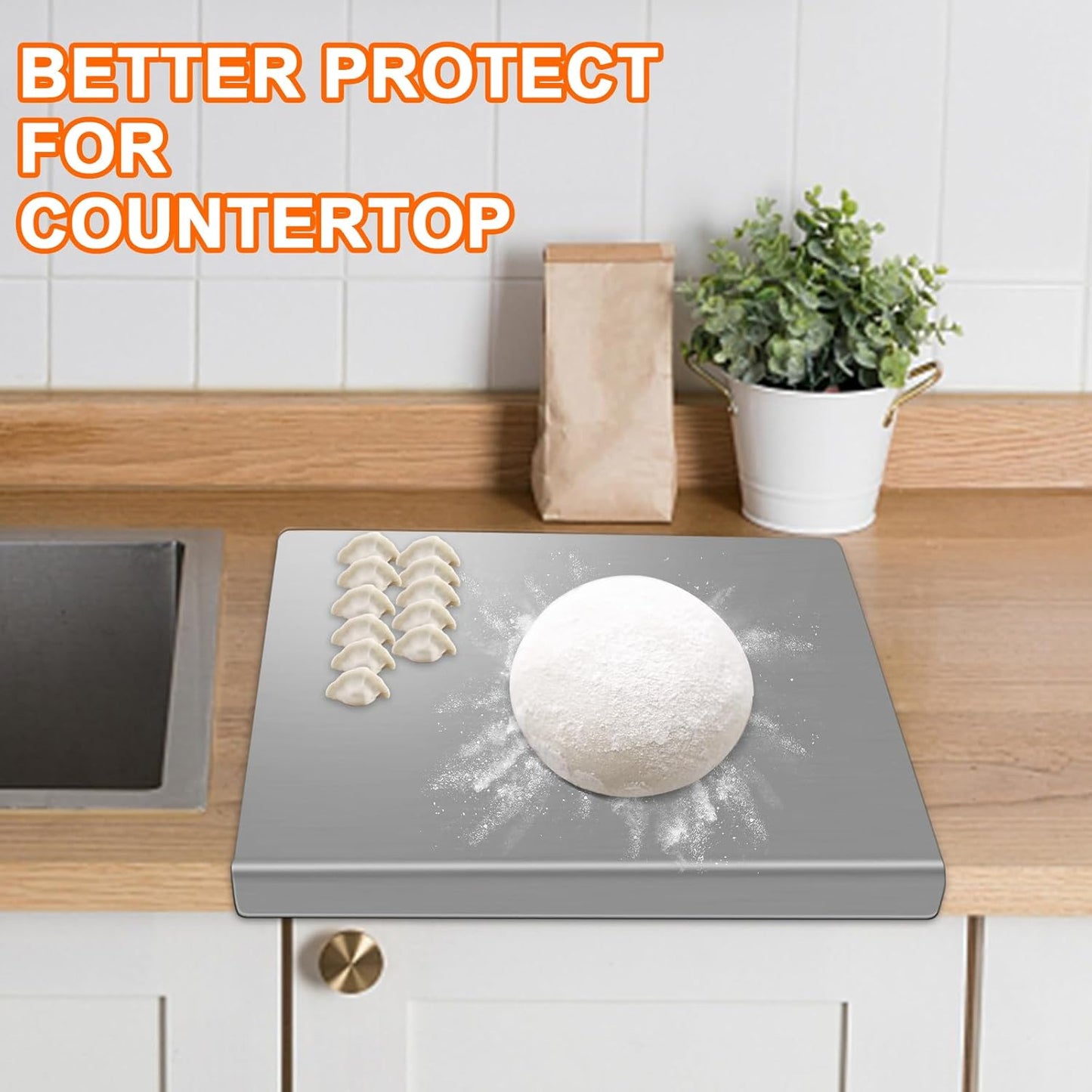 Stainless Steel Cutting Board with 2 Pack Non-Slip Mats, Yoposeo Heavy Duty Baking Cutting Chopping Boards for Kitchen, Meat, Fruits, Vegetables, Bread and Baking (23.6" X 15.7"/ 60 X 40cm)