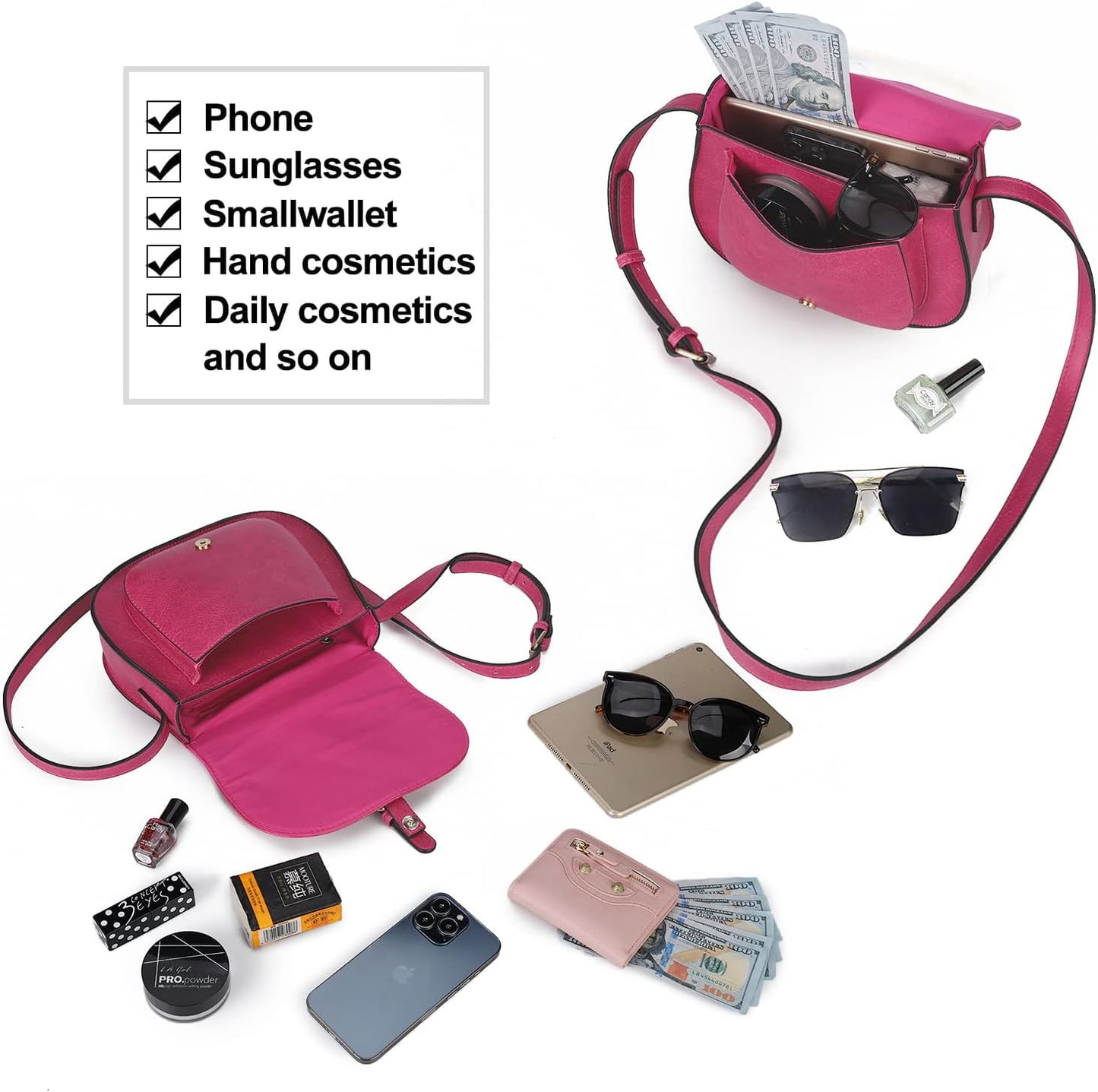 Crossbody Bags for Women Small Over the Shoulder Saddle Purses and Boho Cross body Handbags,Vegan Leather