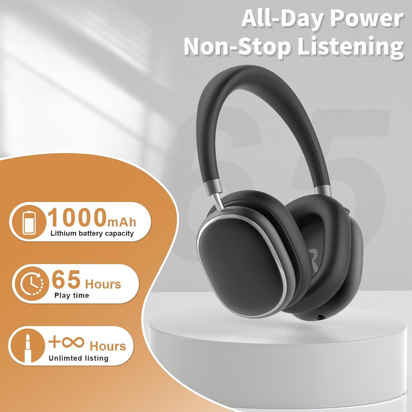T-fun NC95 Hybrid Active Noise Cancelling Headphones with Knob Control, 65H Playtime Over Ear Headphones Wireless Bluetooth 5.3, App Control, Hi-Res Audio, Comfort Fit, Clear Calls for Travel/Workout