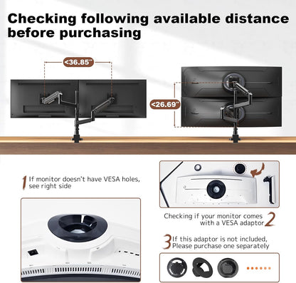 Dual Monitor-Arm Heavy-Duty for 17-49-inch Screens - Premium Vertical Stacked Dual Monitor Arm Desk Mount for Ultrawide Screens up to 44lbs, Fully Adjustability, VESA 75/100 mm, Black