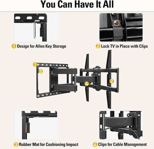 Mounting Dream UL Listed TV Wall Mount for Most 42-84 Inch TV, Full Motion TV Mount with Swivel and Tilt, TV Bracket with Articulating Dual Arms, Fits 16inch Studs, Max VESA 600X400 mm, 100 lbs,MD2617 - PuriLite