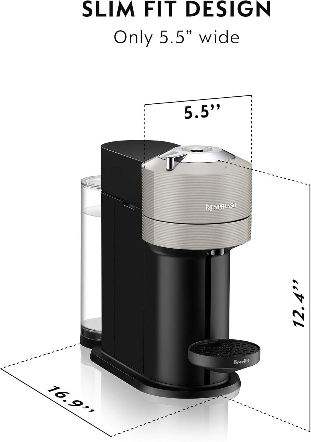 Nespresso Vertuo Next Coffee and Espresso Machine by Breville with Aeroccino Milk Frother - Light Grey