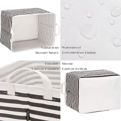 Sea Team 16.5 x 11.8 x 9.8 inches Square Canvas Fabric Storage Bins Shelves Storage Baskets Organizers for Nursery & Kid's Room, Grey Stripe