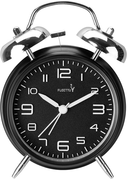 FLOITTUY (Loud Alarm for Deep Sleepers) 4'' Twin Bell Alarm Clock with Backlight for Bedroom and Home Decoration(Black)