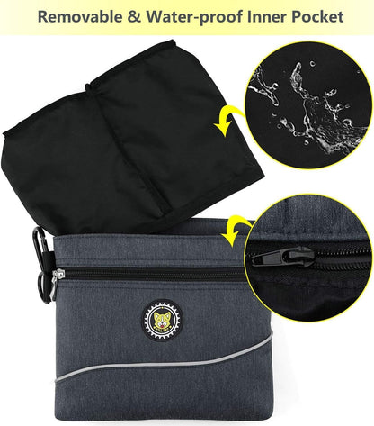 Dog Treat Pouch Bag with Magnetic Closure, 2 Zip Pockets, Dog Food Bag with Removable Inner Pocket, Padded Shoulder Strap, Perfect Food Bag for Agility Training - Including Carabiner