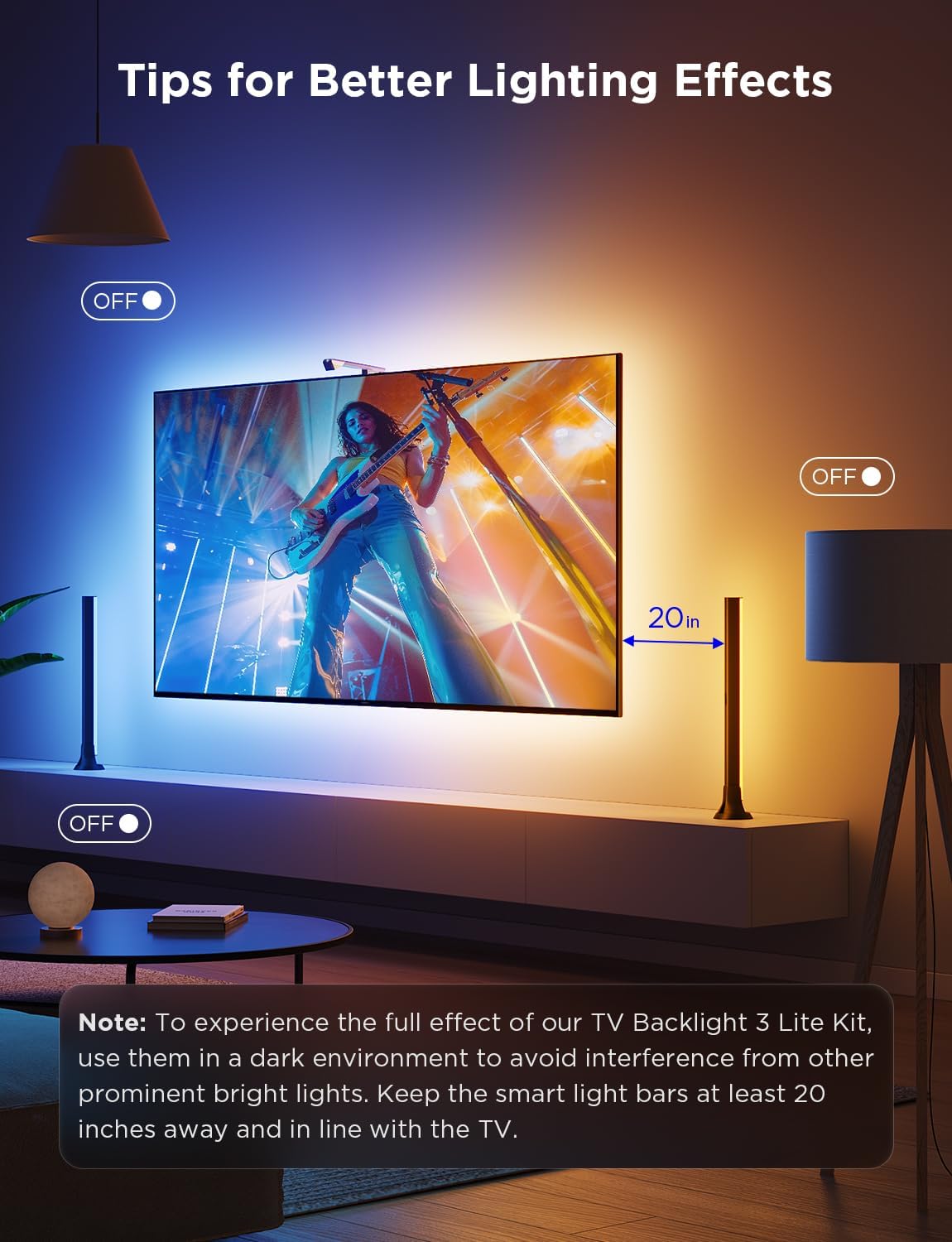 Govee TV Backlight 3 Lite Kit for 55–65 Inch TVs – RGBICW Smart LED TV Backlight with Camera, 11.8ft LED Strip & Dual 15-Inch Light Bars, App & Voice Control - PuriLite
