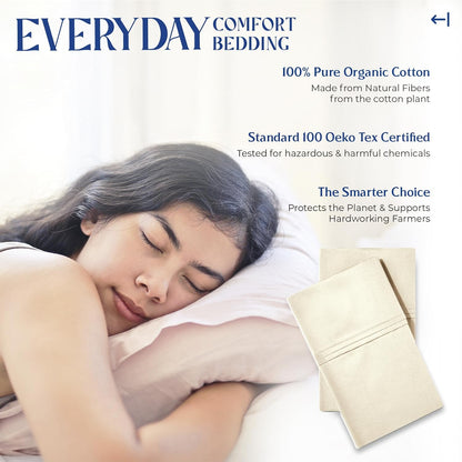 Mayfair Linen 100% Organic Cotton Percale Sheets Full Size - White Cotton Percale Sheets Full, 4 Piece Full Percale Sheet Sets, Soft & Crisp, Cooling Sheets, 16" Deep Pocket Hotel Sheets Full Size