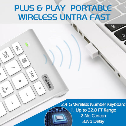 Wireless Number Pads, Numeric Keypad Numpad 22 Keys Portable 2.4 GHz Financial Accounting Number Keyboard Extensions 10 Key for Laptop, PC, Desktop, Surface Pro, Notebook