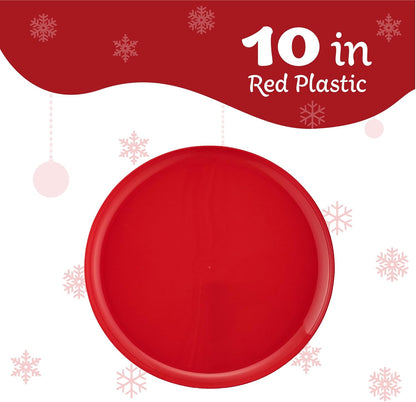 PLASTICPRO [30 Pack 10.7'' Christmass Green Plastic Party Plates Edge Collection Premium heavyweight Elegant Disposable Tableware Dishes