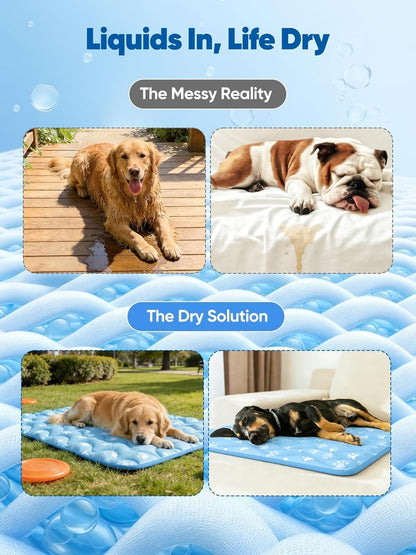 Moisture Wicking, Dog Cooling Mat, Rywell 32"×44"(110x80cm) Extra Large Self-Cooling Pet Mat with Arc-Chill Tech, Color-Changing Fabric, Washable Non-Slip Summer Dog Mat, Blue