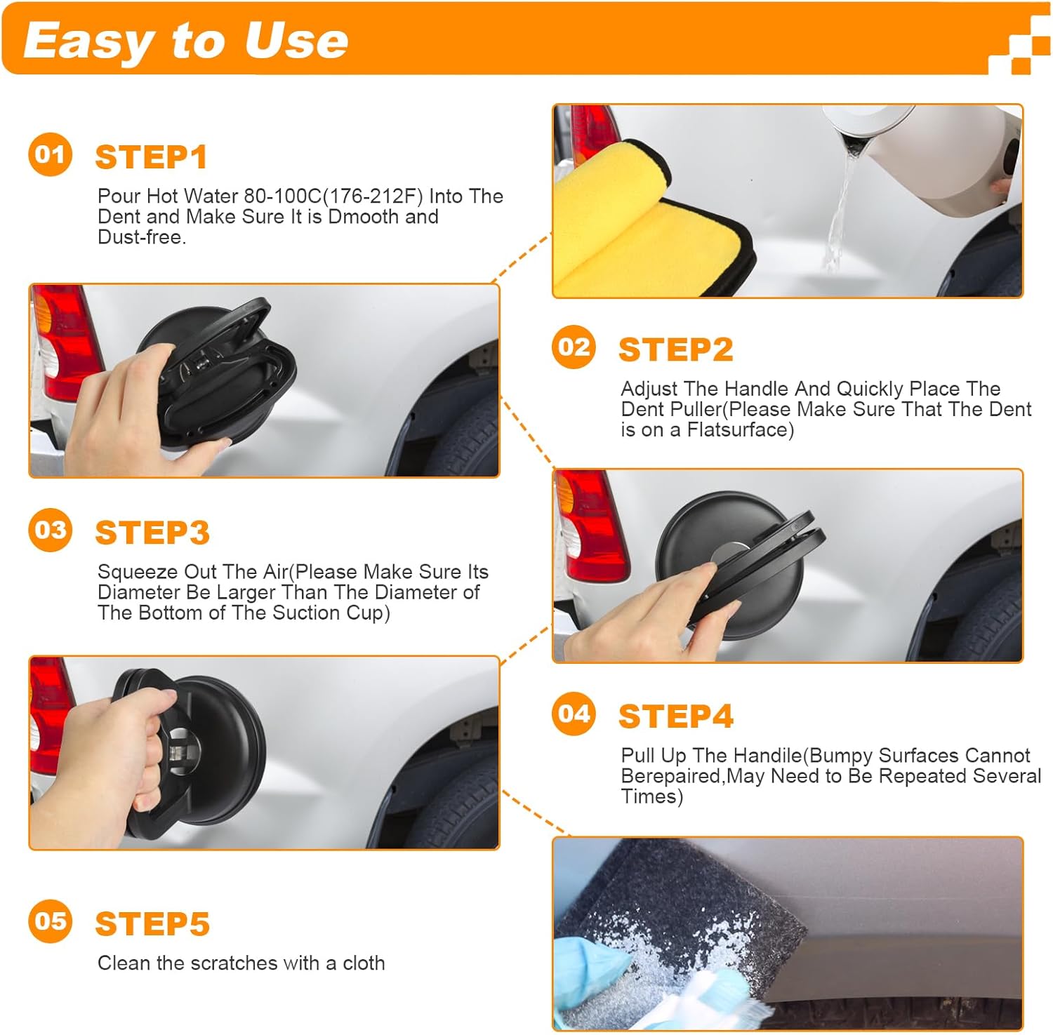 Paintless Dent Puller Repair Kit | Car Dent Puller with Suction Cups | Auto Body Dent Removal Tool Set | Manual Dent Repair Kit for Vehicles | Multi-Purpose Suction Puller - PuriLite