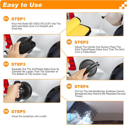 Paintless Dent Puller Repair Kit | Car Dent Puller with Suction Cups | Auto Body Dent Removal Tool Set | Manual Dent Repair Kit for Vehicles | Multi-Purpose Suction Puller - PuriLite