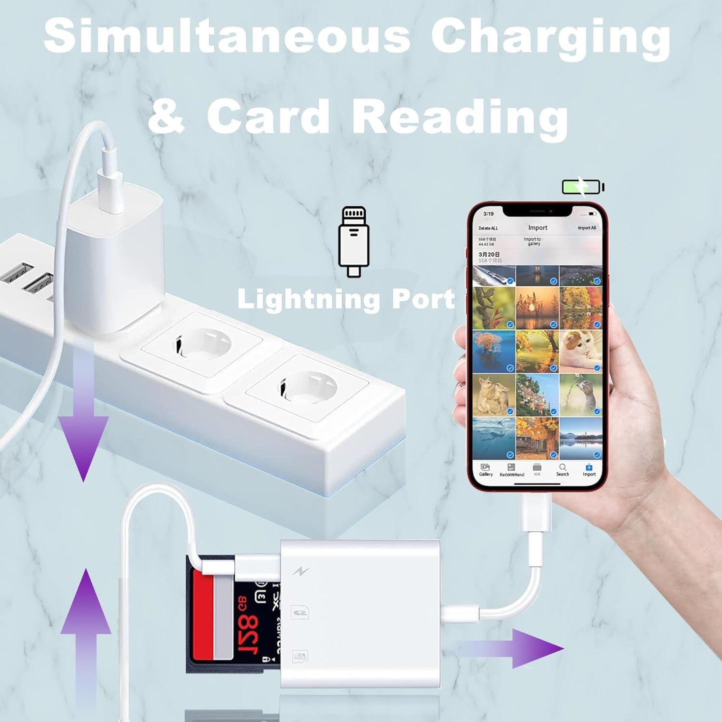 Lightning to Sd Card Reader for iPhone Camera, [Apple MFi Certified] Dual Card Slot Memory Card Readers Supports SD and TF Card, Plug and Play Sd Card Adapter Compatible with iPhone