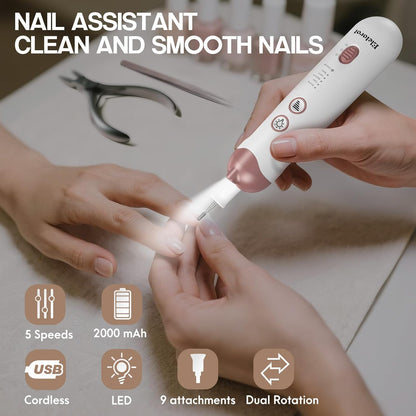 Eletorot Electric Nail File Set, 8 in 1 Professional Manicure and Pedicure Kit, Cordless pedicure tools for feet, 5 Speeds Electric Nail Drill Machine, Toe Nail Grinder Kit for Thick Nails
