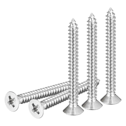 DTGN 100Pcs #6x1/2 Flat Head Wood Screws, 304 Stainless Steel Phillips Self Tapping Screws - Good for Woodworking, Furniture - Silver