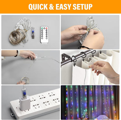 2 Pack Fairy Curtain Lights, Total 600 LED USB Plug in 8 Modes 9.8x9.8Ft Christmas String Hanging Lights with Remote for Bedroom, Indoor, Outdoor, Weddings, Party, Wall, Decorations, Warm White