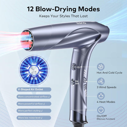 Best Gift for Hair Care, 1400W Brushless Motor Ionic Hair Dryer, Light-weight Travel Folding Blow Dryer, Llano Professional Salon Fast Drying Hairdryer with Hair Care Ions, Hot&Cold Cycles, 120V
