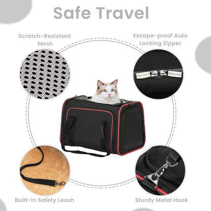 Petsfit Expandable Cat Dog Carrier Airline Approved, 17" L x 11" W x 11" H Soft-Sided Portable Pet Travel Carrier for Kitten, Puppy, Removable Soft Plush Mat and Pockets, Auto-Locking Zippers