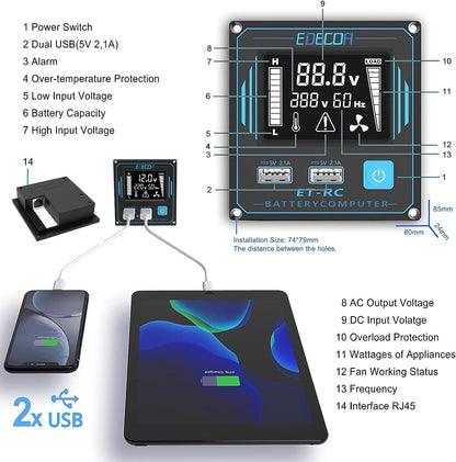 EDECOA 3000 Watt Power Inverter DC 12V to AC 110V 120V 3000W Converter for Car Truck RV with LCD and Dual USB Romte Controller (ETRC Remote)