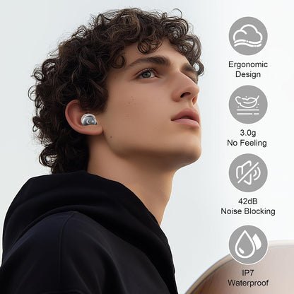 VEKJ Sleep Earbuds, Bluetooth 5.4 Mini Wireless Ear Euds with Multifunctional Touch Screen, 48H Bass Stereo Headphones with Sleep Mode/5 EQ Modes/ENC Noise Cancelling, IPX7 Earphones for iOS Android