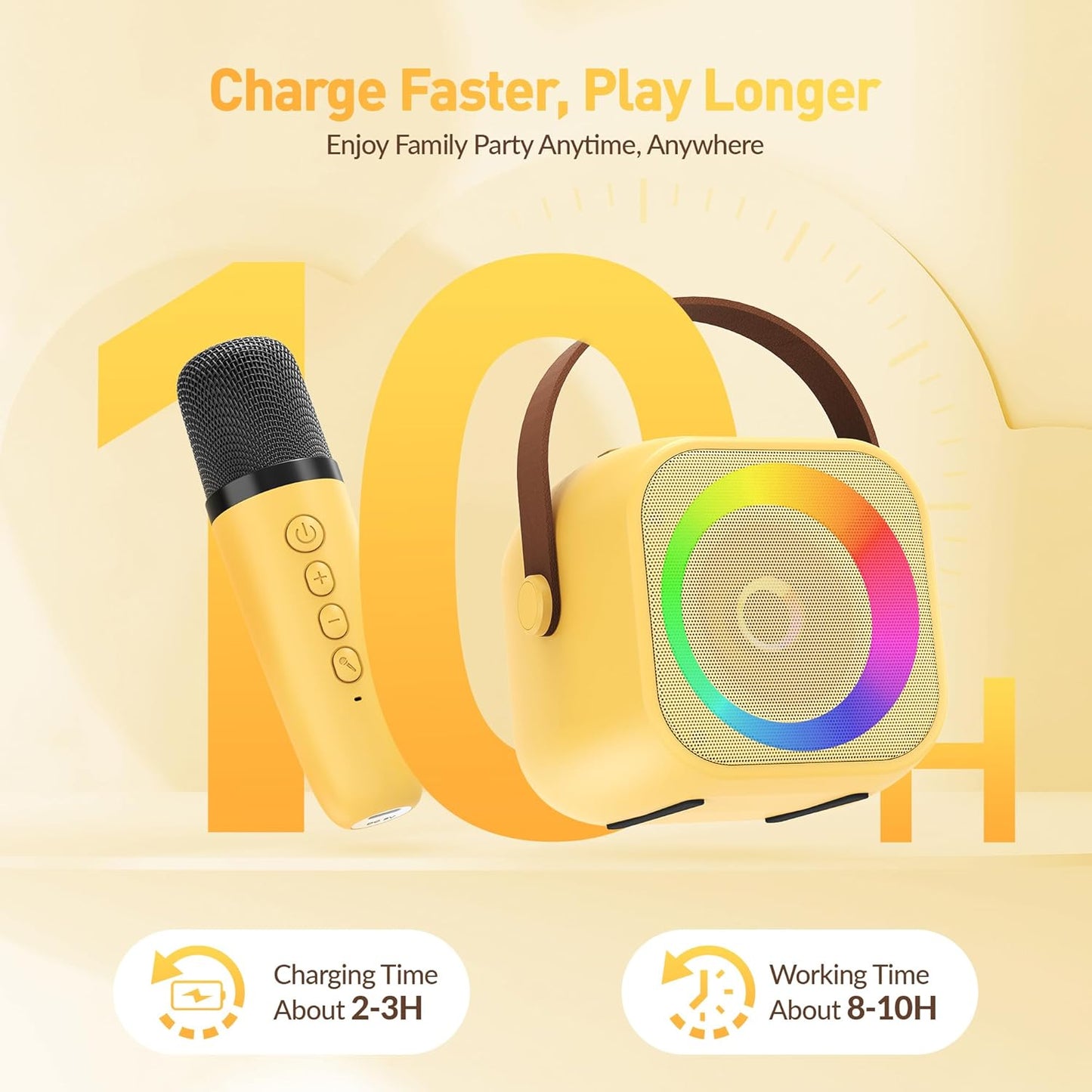 Mini Karaoke Machine for Kids Adults：Portable Bluetooth Karaoke Speaker with 2 Wireless Microphones and Lights for Home Party, Christmas Birthday Gifts for 4-12+ Years Old Girls Boys(Yellow)