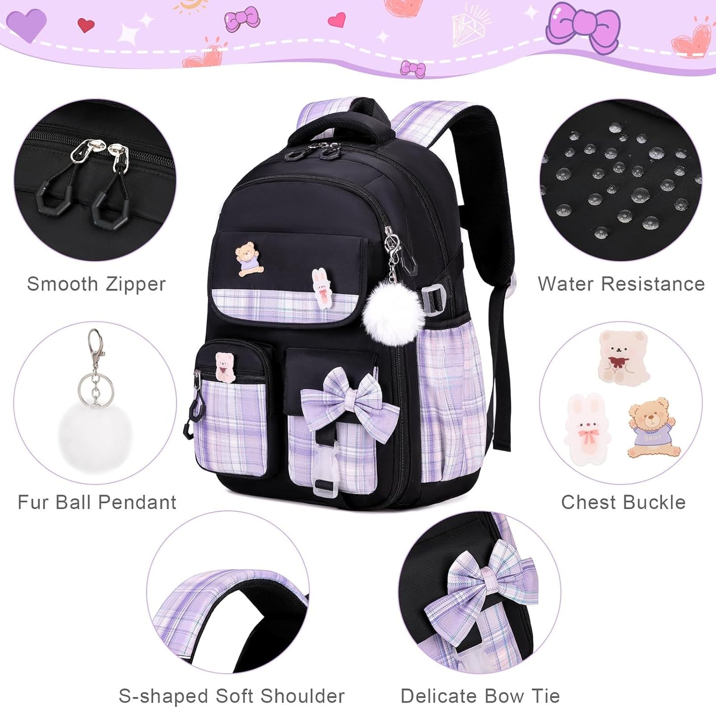 ACESAK Girls Backpack - 3PCS Backpack for Girls Cute School Backpacks for Girls Kindergarten