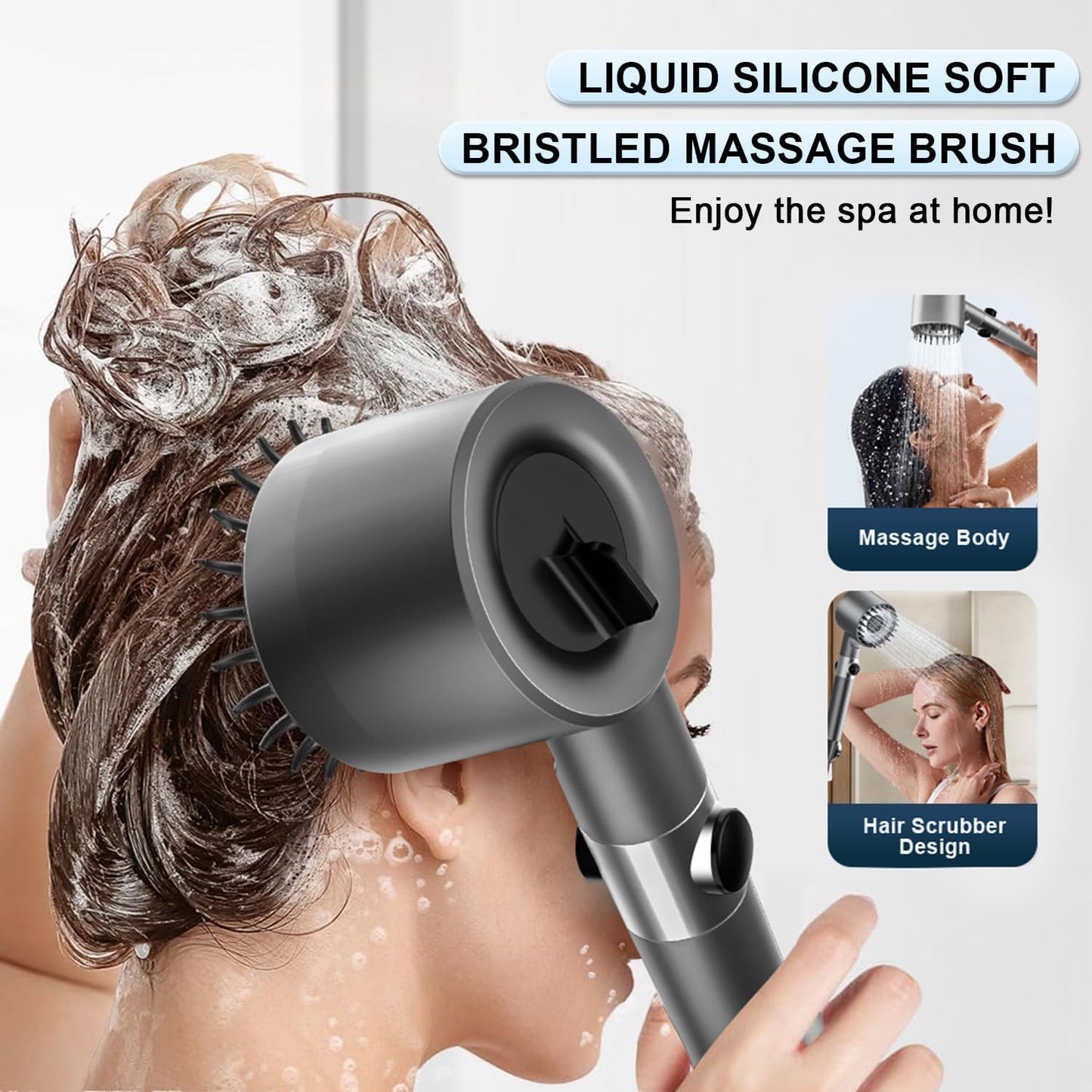 Ion Drops Shower Head with High Pressure (Clean Tub & Pet), Multi-Mode Showerheads with 60 Inch Hose, Filtered Showerhead Remove Chlorine, Massageable Shower Heads with ON/Off Switch, Gray