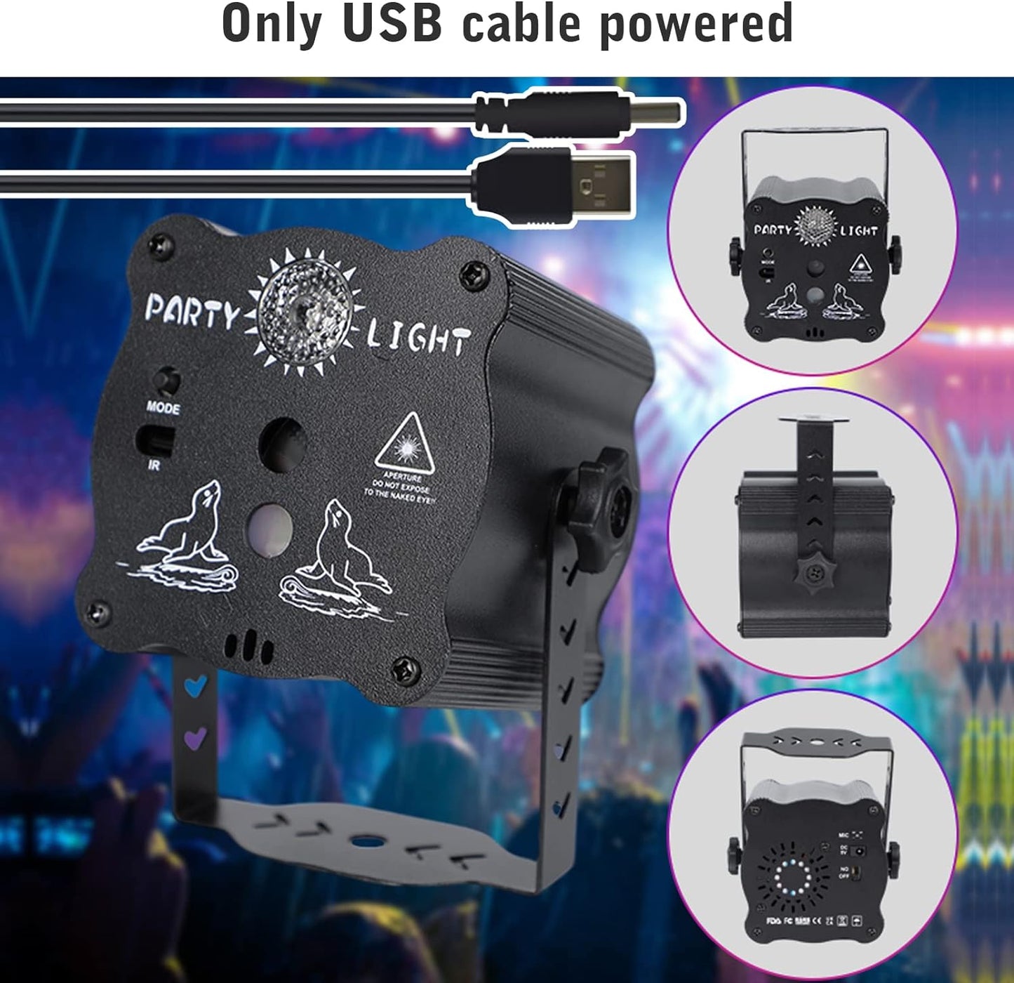 DJ Disco Light, Stage Party Lights, Rechargeable Laser Light Sound Activated RGB Led Flash Strobe Projector with Remote Control for Christmas Karaoke Pub KTV Bar Birthday Wedding