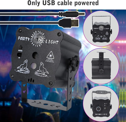 DJ Disco Light, Stage Party Lights, Rechargeable Laser Light Sound Activated RGB Led Flash Strobe Projector with Remote Control for Christmas Karaoke Pub KTV Bar Birthday Wedding