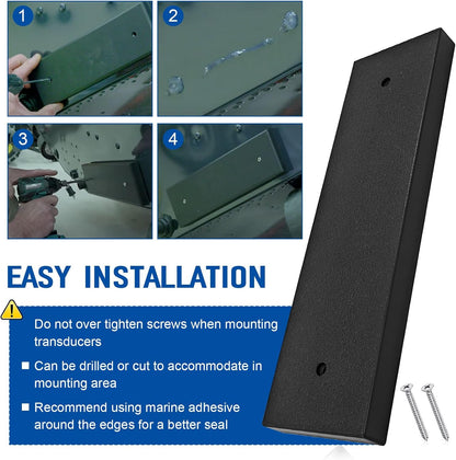 Transducer Mounting Board, Boat Transom Mounting Plate for Fish Finders & Transducers, 12" X 3.5" X 3/4", Transducer Mount Block Hardware Kit, Universal, Marine-Grade, Black, 1 Pack